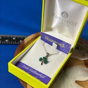 🖤NIB🔺Amethyst Dublin Sterling Silver Necklace with Green Shamrock Pendant